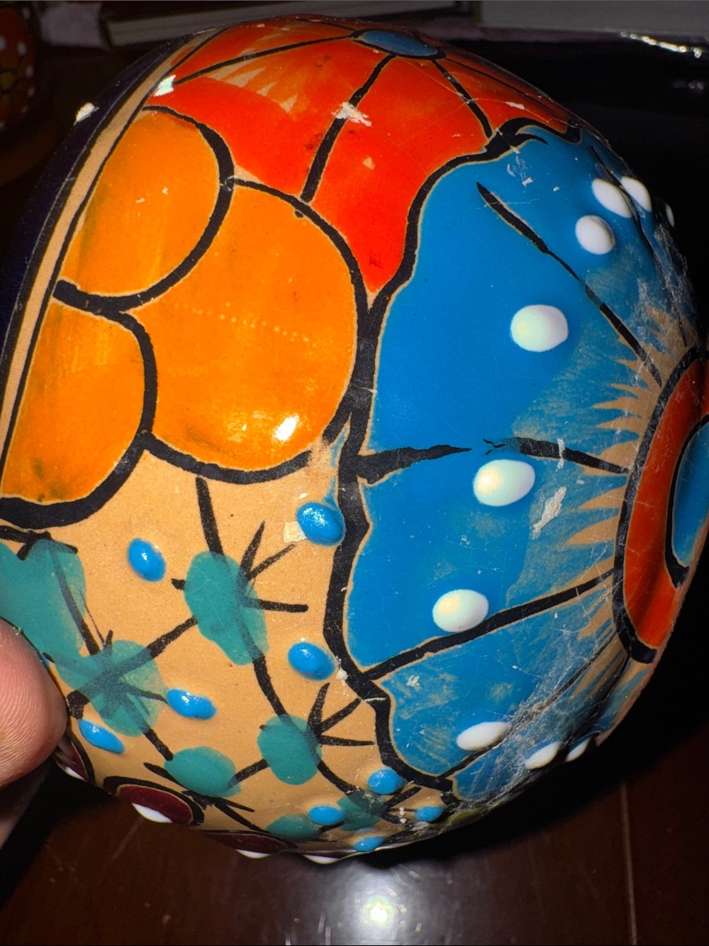 Made in Mexico Handcrafted Orange Floral Ceramic Planter Bowl with bottom tray - Picture 5 of 12